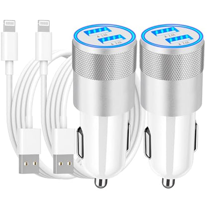 Apple MFi Certified iPhone Car Charger, 4-Pack 4.8A USB Car Phone Charger - color: Pearlescent Silver