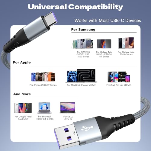 USB A to USB C Cable 60W Fast Charging [2 Pack 6FT],USB to USB C Cable