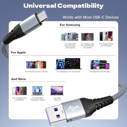USB A to USB C Cable 60W Fast Charging [2 Pack 6FT],USB to USB C Cable