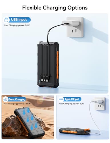 Solar Charger Portable Power Bank 20000mah External Battery Pack for iphone - color: Orange-Black