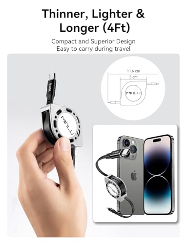 Retractable USB C to USB C Cable,100W Fast Charging Cord，4 Ft, 2Packs