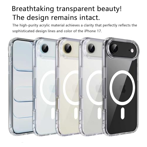 for iPhone 17 Air Clear Case, Compatible with MagSafe, Magnetic Phone Case, Shockproof Military-Grade Protection，Upgraded [Anti-Yellowing](Transparent MagSafe, iPhone 17 air) - color: Transparent Magsafe, size: iPhone 17 Air