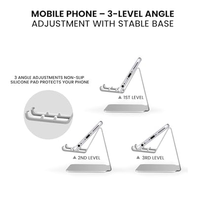 Phone Stand for Desk | 3 Position Adjustable Metal Smartphone Stand | Silver Cellphone Holder for Desk | Universal Phone Mount for Desks Compatible with Smarphones, Android | Cell Phone Accessories - style: N