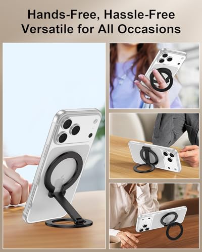Magnetic Phone Grip for Magsafe, Foldable Kickstand Mag Safe iPhone Stand - color: Black