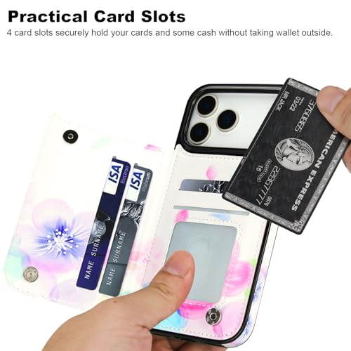 HAOPINSH Wallet Case with Card Holder for iPhone 17 Pro Max, Pale Flower Pattern Back Flip Folio PU Leather Kickstand Card Slots Case for Women Girls Shockproof 6.9" - color: Pale Flower