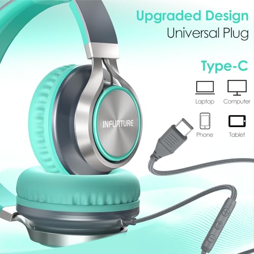 INFURTURE USB C Headphone for School & Adults Over-Ear Headphone with Mic - color: Green