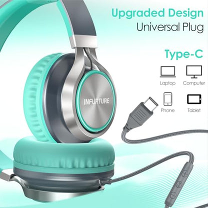 INFURTURE USB C Headphone for School & Adults Over-Ear Headphone with Mic - color: Green