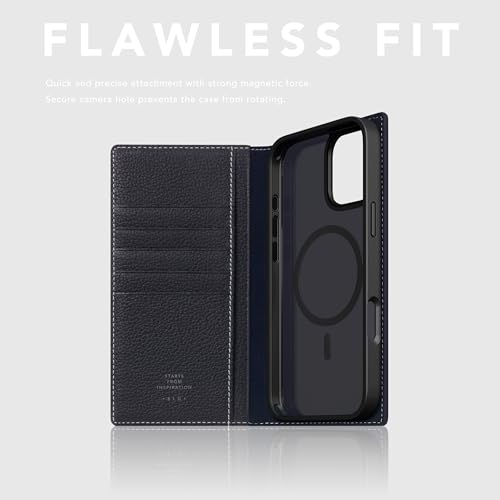SLG D8 Full Grain Leather Wallet Case for iPhone 16 - [2-in-1] Handcrafted Detachable Diary Style with Magnetic MagSafe Back Cover, Gift Box Included (Black Blue) - color: [D8 Full Grain] Black Blue, size: iPhone 16
