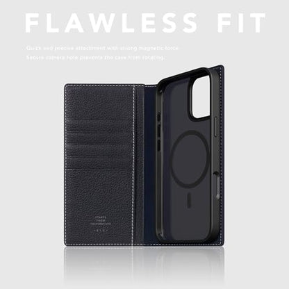 SLG D8 Full Grain Leather Wallet Case for iPhone 16 - [2-in-1] Handcrafted Detachable Diary Style with Magnetic MagSafe Back Cover, Gift Box Included (Black Blue) - color: [D8 Full Grain] Black Blue, size: iPhone 16