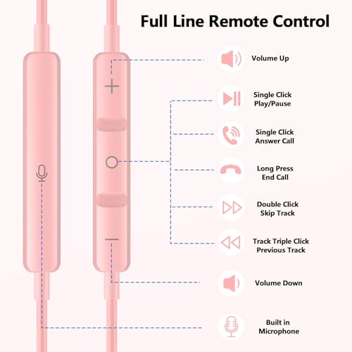 Wired Headphones USB C Earbuds Digital Sound Earphone with DAC Chip and Mic - color: Pink