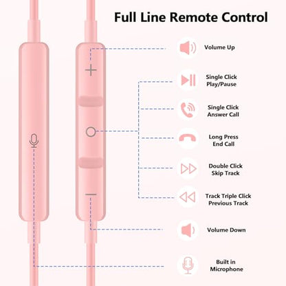 Wired Headphones USB C Earbuds Digital Sound Earphone with DAC Chip and Mic - color: Pink