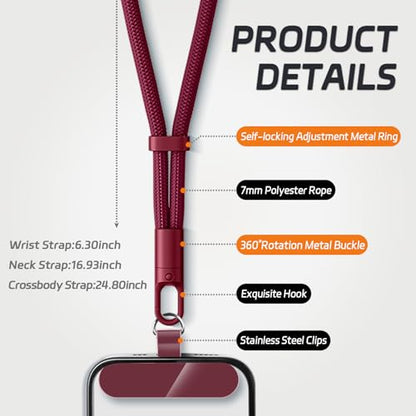KITANIS 2 Pack Phone Lanyard,2×Phone Wrist Strap,4×Tether Tabs,Universal Cell Phone Multifuctional Patch Polyester Lanyards,Cell Phone Hand Strap for Women and Men(wine+light camel) - color: Wine+light Camel, size: 6.3''Wrist Strap