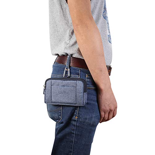 Men's Mobile Phone Holster with Belt Clip, Cell Phone Belt Clip Bag, Zipper Smartphone Waist Bag Mobile Phone Holster Belt Pouch Fanny Pack Wallet with Carabiner Belt Loop for Outdoor Sport Travel - color: Blue