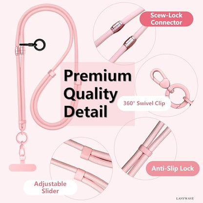 4-in-1 Phone Lanyard, Crossbody, Neck, Wrist & Finger Strap - color: Pink
