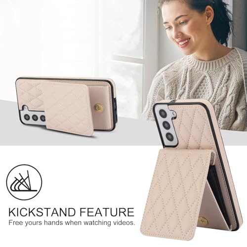 Phone Case for Samsung Galaxy S22 5G Wallet Cover with Tempered Glass Screen Protector Credit Slot Card Holder Crossbody Strap Stand RFID Blocking S 22 22S 4G G5 6.1 inch Women Men Girls Beige - color: Beige