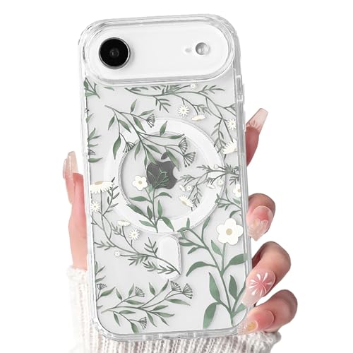 Lovmooful Magnetic for iPhone 17 Air Case Cute Flower-Green Leaves | Compatible for MagSafe,Clear Floral,with Aesthetic Design,for Girls Women,Soft TPU+PC,Shockproof,Protective,Girly - color: Green Leaves, size: iPhone 17 Air