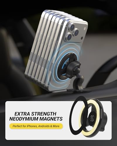 Scosche MagSafe Car Mount, Magnetic Dashboard Phone Holder for Car with 3M Adhesive Base, Strong Magnet Hold, 360° Rotatable Cell Phone Car Mount for iPhone 17/16/15/14/13/12, Includes Magnetic Ring - size: 1 Pack