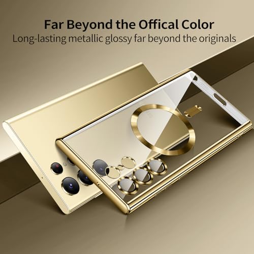 For Samsung Galaxy S23 Ultra Case（only）, Covers for s23u .Magnetic Metallic Glossy Slim Clear Luxury Soft Shockproof funda capa para for Galaxy S23 Ultra 6.8 inch.Compatible with MagSafe (Gold) - color: Gold