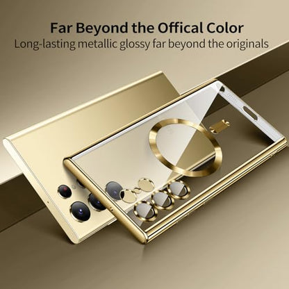 For Samsung Galaxy S23 Ultra Case（only）, Covers for s23u .Magnetic Metallic Glossy Slim Clear Luxury Soft Shockproof funda capa para for Galaxy S23 Ultra 6.8 inch.Compatible with MagSafe (Gold) - color: Gold