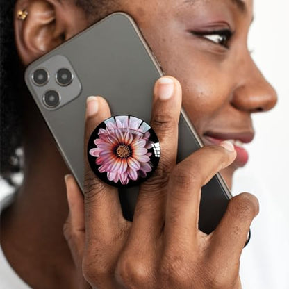 Translucent Clear Phone Grip with Expanding Kickstand,Cell Phone Collapsible Stand Pink Daisy Flower Design for Smartphones