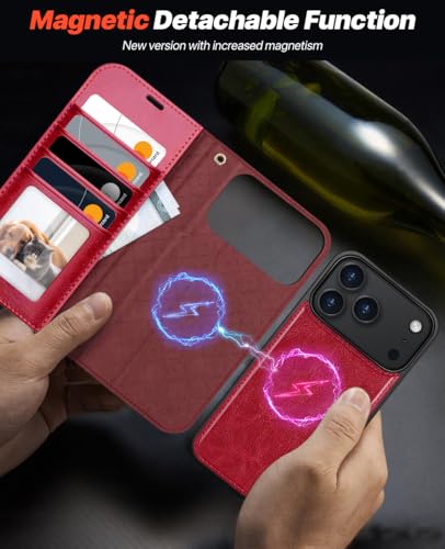 OCASE for iPhone 17 Pro Max Detachable Wallet Case with Card Holder, 2 in 1 PU Leather Flip Folio with RFID Blocking Stand Wrist Strap Shockproof Phone Cover 6.9 Inch 2025, Red - color: Red, size: iPhone 17 Pro Max