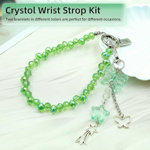 Crystal Beaded Phone Wrist Strap, Cute Cellphone Lanyard Chain, Bow Keychain Wristlet Bag Charms for Women - color: Green
