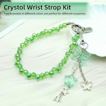 Crystal Beaded Phone Wrist Strap, Cute Cellphone Lanyard Chain, Bow Keychain Wristlet Bag Charms for Women - color: Green