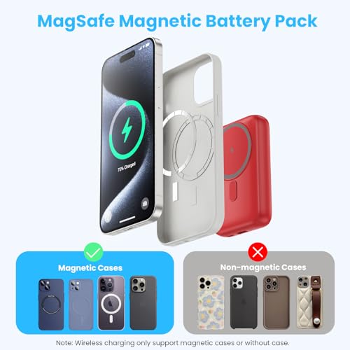 Pxwaxpy Magnetic Portable Charger 10800mAh,4-in-1 Power Bank with iWatch Charger, 25W PD Fast Charging USB C Battery Pack for Magsafe,iPhone 17/16/15/14/13/12 Series,Apple Watch (Red) - color: Red
