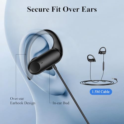 Wired 3.5mm Jack Earbuds with Mic Over Ear Headphones for iPod Laptop Black