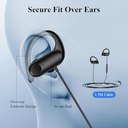 Wired 3.5mm Jack Earbuds with Mic Over Ear Headphones for iPod Laptop Black