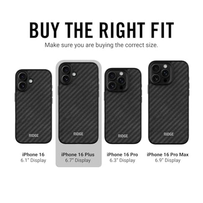 Ridge Case Compatible with iPhone 16 Plus - Compatible with MAGSAFE & Wireless Charging, Aluminum Control Buttons, Dual-Layer Construction, TPU Bumper with Drop Protection (Carbon) - color: Carbon, size: iPhone 16 Plus