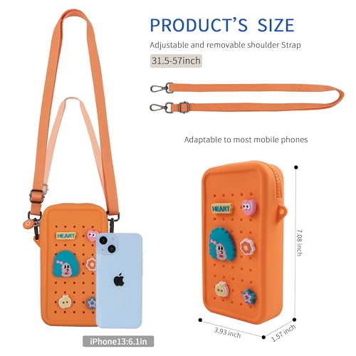 Candy Small Crossbody Bag with Charms, Beaded Phone Wrist Strap Bundle, Cellphone Purse and Hands-Free Wristlet Bracelet (Orange) - color: Orange