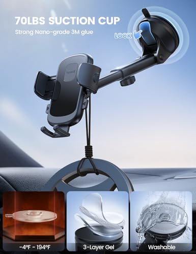 Lamicall Car Phone Holder Dashboard Vent Windshield 70 LBS Suction 3-in-1 - color: Leather Grain