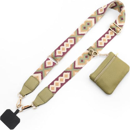 Diaclara Clip and Go Phone Strap with Zipper Pouch- Portable Stylish Crossbody Adjustable Lanyard with Wallet for All Phones, Green - color: Simple Green