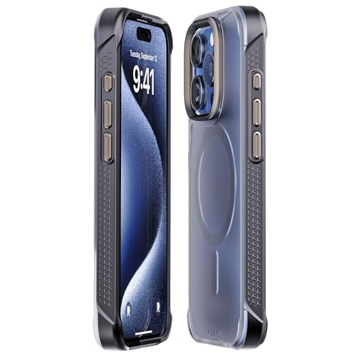 REBEL Clear Case for iPhone 15 Pro [Frosted Series Gen-5] Strong MagSafe Compatible, Grip Sides, Translucent Matte Texture, Protective Shockproof Bumpers, Metal Lens & Buttons, 6.1 Inch Phone 2023 - color: Frosted Black, size: iPhone 15 Pro