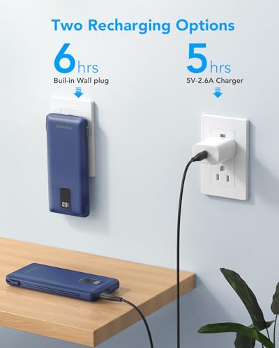 charmast Portable Charger Power Bank 10000mAh with Built-in AC Wall Plug - color: Navy