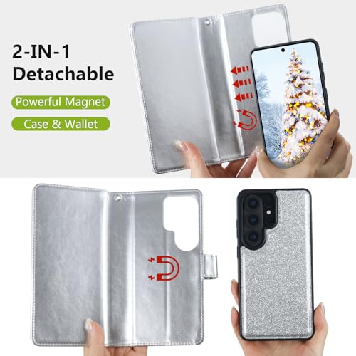 Varikke for Galaxy S26 Ultra Wallet Case Magnetic Detachable, Silver - color: Silver, size: Galaxy S26 Ultra 6.9"