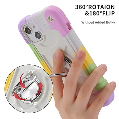 MARKILL Compatible with iPhone 14 Plus Case 6.7 Inch with 360 Degree Rotate Ring Stand, Military Grade Drop Protection Full Body Rugged Heavy Duty Protective Cover for iPhone 14 Plus - color: Rainbow White, size: iPhone 14 Plus 6.7"