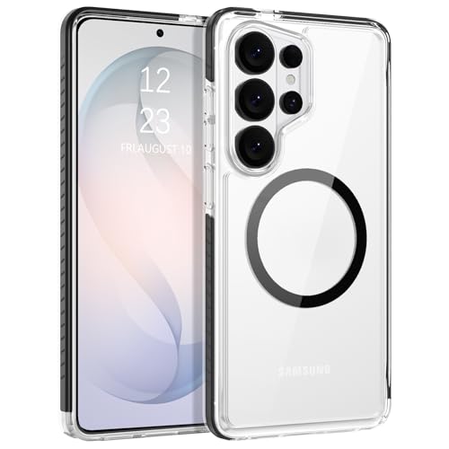 VENINGO for Samsung Galaxy S26 Ultra Case Magnetic, [Built-in TPU Cushion] Anti-Yellowing Clear Case,14FT Military Grade Drop Protection, Magnetic Ultra-Slim Shockproof Cover,Clear/Black - color: Black