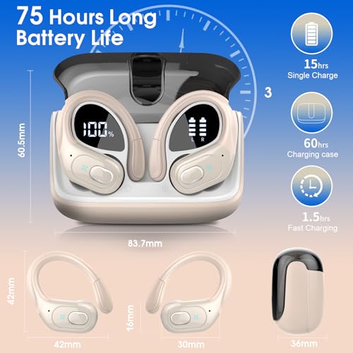 Wireless Earbuds 75H Bluetooth 5.4 Sport Headphones with Earhooks, Camel - color: Camel