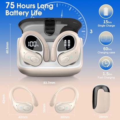 Wireless Earbuds 75H Bluetooth 5.4 Sport Headphones with Earhooks, Camel - color: Camel