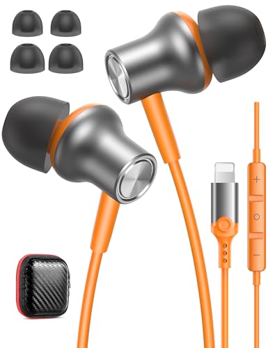 iMangoo for Apple MFi-Certified Wired Earbuds for Lightning Headphones - color: Orange