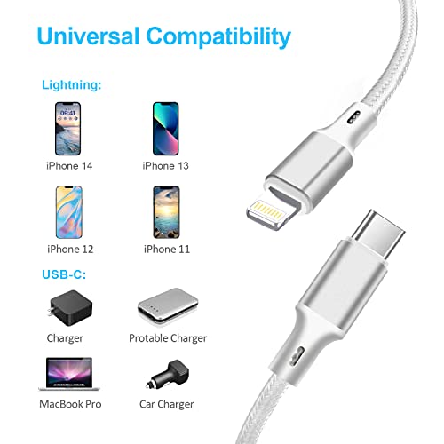 USB C to Lightning Cable, 5 Pack PD Fast iPhone Charger Cord (Silver) - color: Silver, style: USB-C to L