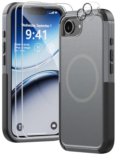 Heavy Duty Case for iPhone 17e & iPhone 16e - Military Grade Drop Proof Protective Cover [Compatible with MagSafe],with Screen Protector, Shockproof, Anti-Slip (Gray) - color: Gray