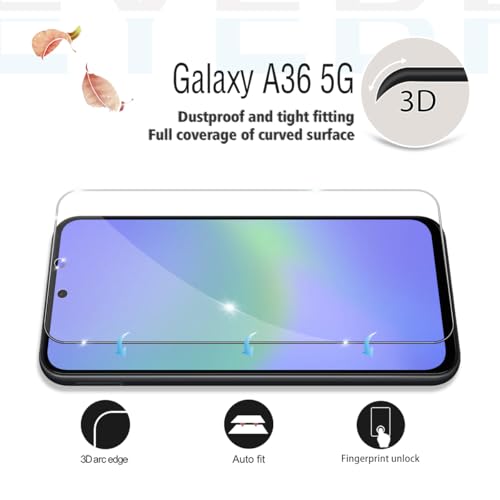 Galaxy A36 HD Clear Tempered Glass Screen Protector + Camera Lens Protectors, [2+2 Pack] [3D Glass] [Anti-Glare] [Bubble-Free] Screen Protector Glass For Samsung Galaxy A36 - size: Galaxy A36