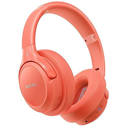 BERIBES Bluetooth Headphones Over Ear Wireless HiFi Stereo Headsets 65H 6EQ - color: Orange red