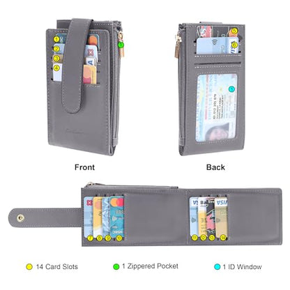 Chelmon Women's RFID Slim Card Holder Wallet | Thin Bifold Multi Card Case with Zipper Coin Pocket Purse for Women(Light Grey Smooth) - color: Smooth Light Grey