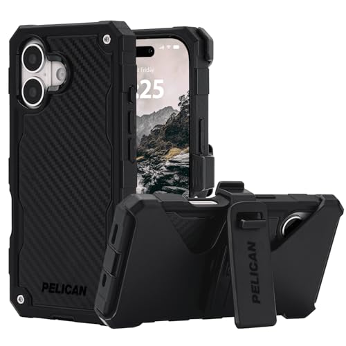 Pelican Shield iPhone 17 Case - Rugged MagSafe Phone Case - Carbon | Magnetic Phone Case w/24ft Military Grade Drop Protection - Phone Cover w/ Belt Clip Holster Kickstand for iPhone 17 - color: Carbon, style: iPhone 17