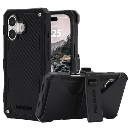 Pelican Shield iPhone 17 Case - Rugged MagSafe Phone Case - Carbon | Magnetic Phone Case w/24ft Military Grade Drop Protection - Phone Cover w/ Belt Clip Holster Kickstand for iPhone 17 - color: Carbon, style: iPhone 17