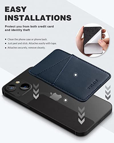 VULKIT Phone Card Holder Wallet Leather Adhesive Pocket RFID Blocking Credit Card Sleeves Stick Back of Phone Smartphones - color: Navy